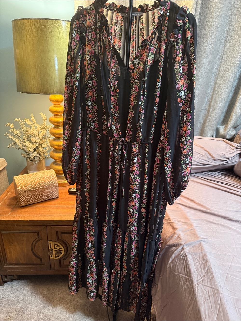 julia jordan Black Maxi Dress with Pink & Green Floral Print